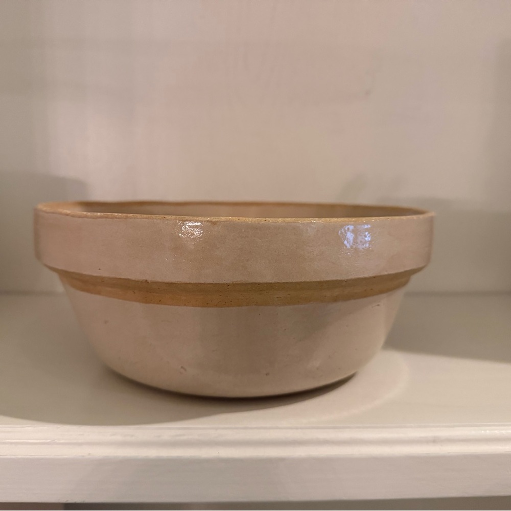 Cream and Tan Ceramic Bowl